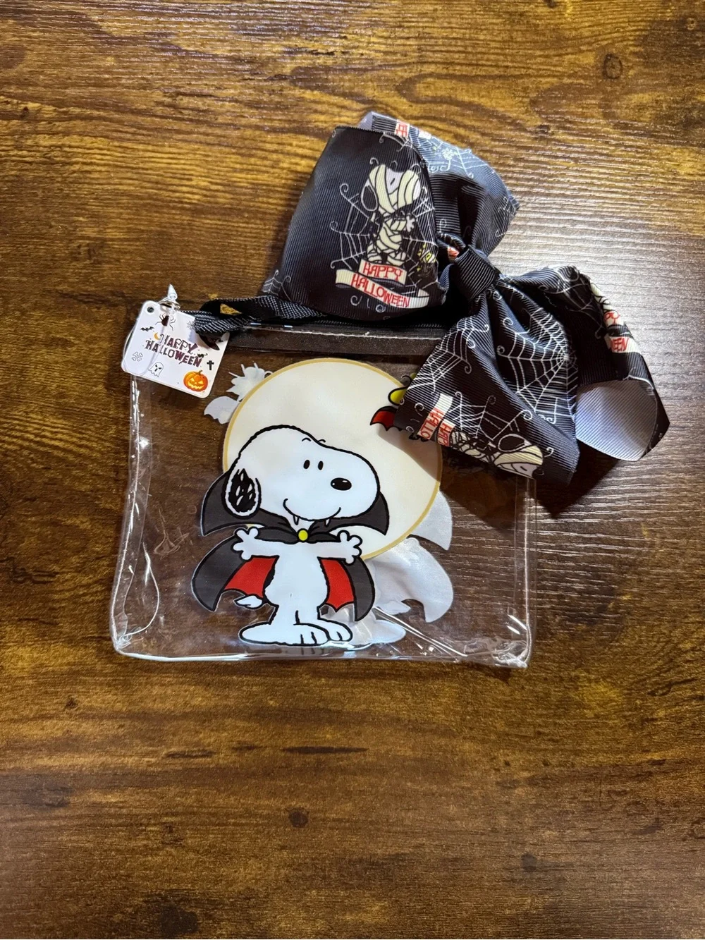 Snoopy Inspired Halloween Clear Pouch Bag - Black & Hair Bow